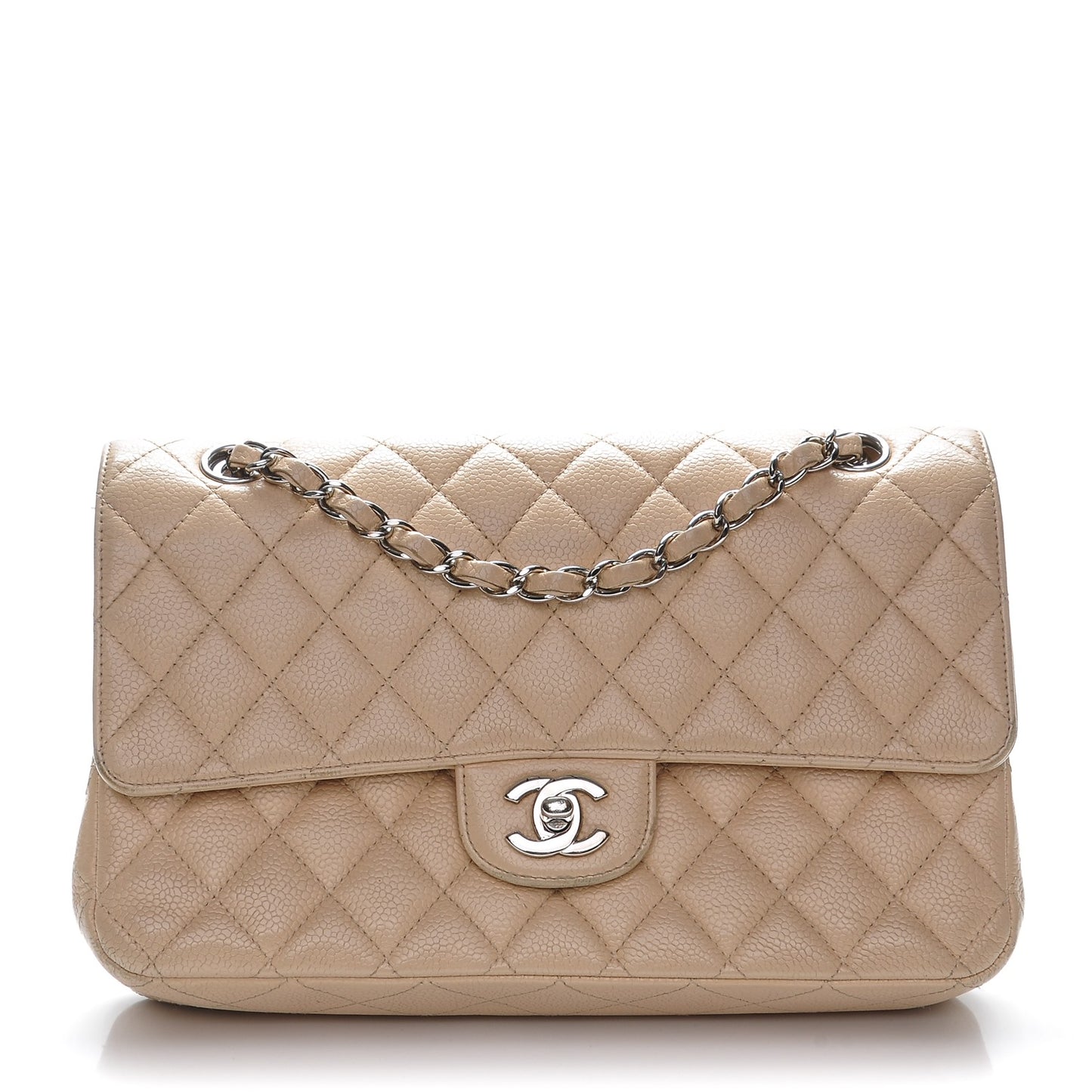 Caviar Quilted Medium Double Flap Beige Clair