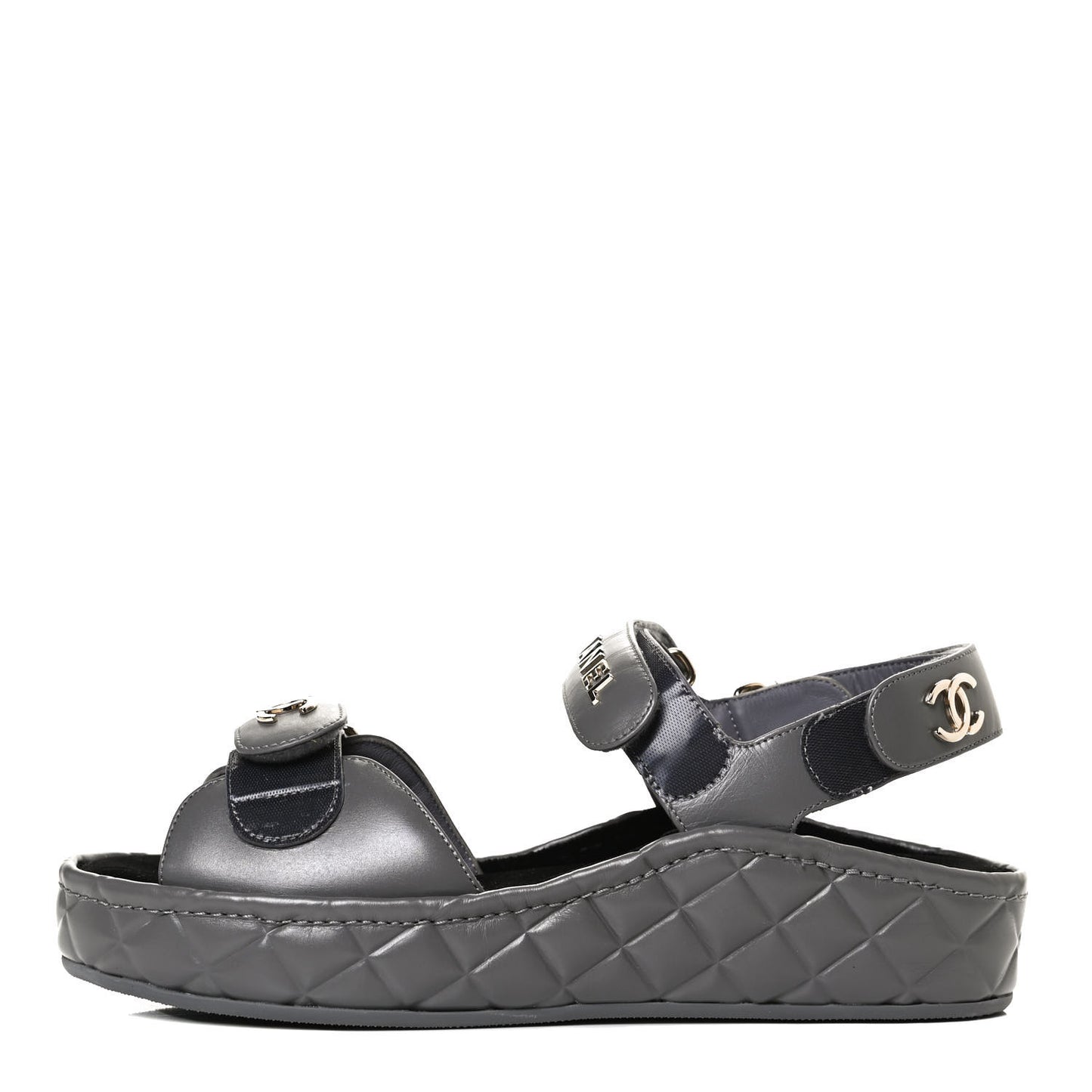Shiny Calfskin Logo Platform Sandals 38 Grey