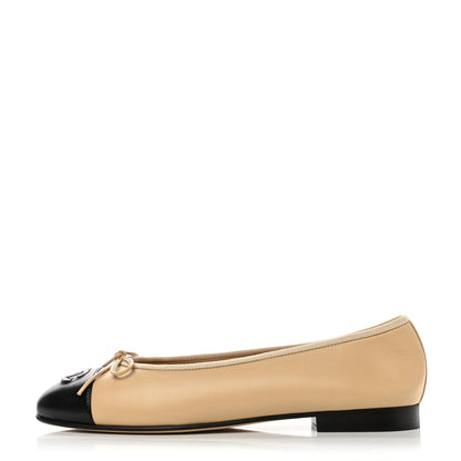 Chanel Lambskin Cap Toe Ballerina Flats 38.5 Beige Black 1 of 9