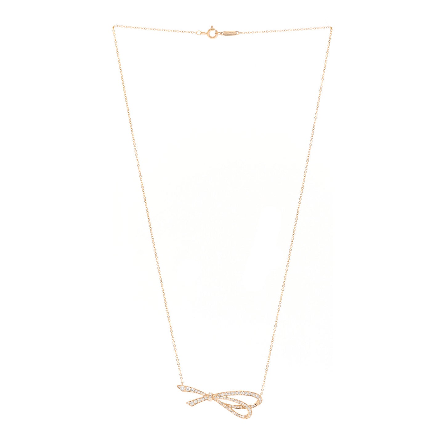 18K Rose Gold Diamond Bow Pave Pendant Necklace