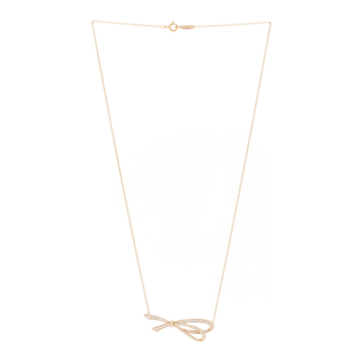 Tiffany 18K Rose Gold Diamond Bow Pave Pendant Necklace 3 of 5
