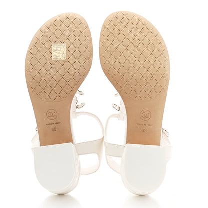 Chanel Lambskin Chain CC Logo Thong Sandals 39 White 5 of 8