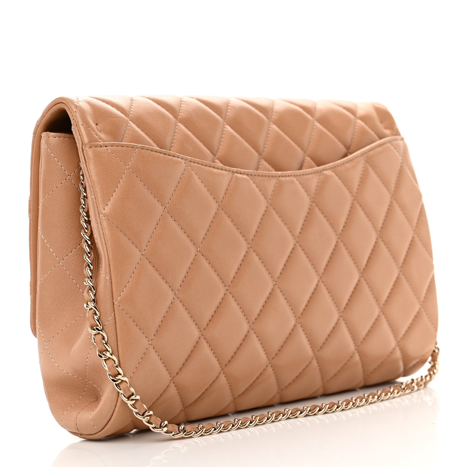 Chanel Lambskin Quilted Clutch with Chain Flap Beige 3 of 13