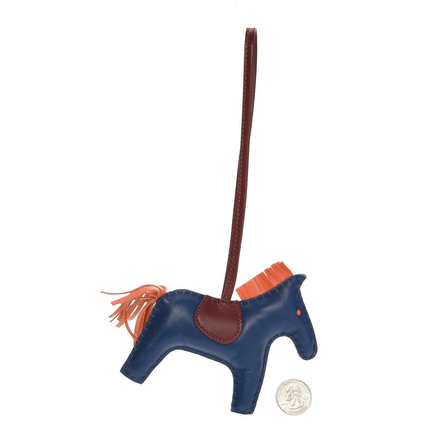 Hermes Milo Lambskin Grigri Rodeo Horse Bag Charm MM Bleu de Malte Rouge H Orange Poppy 2 of 3
