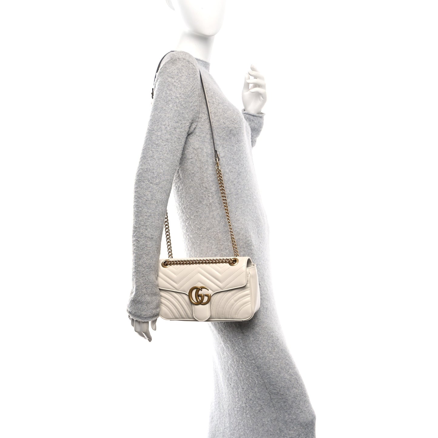 Calfskin Matelasse Small GG Marmont Shoulder Bag White