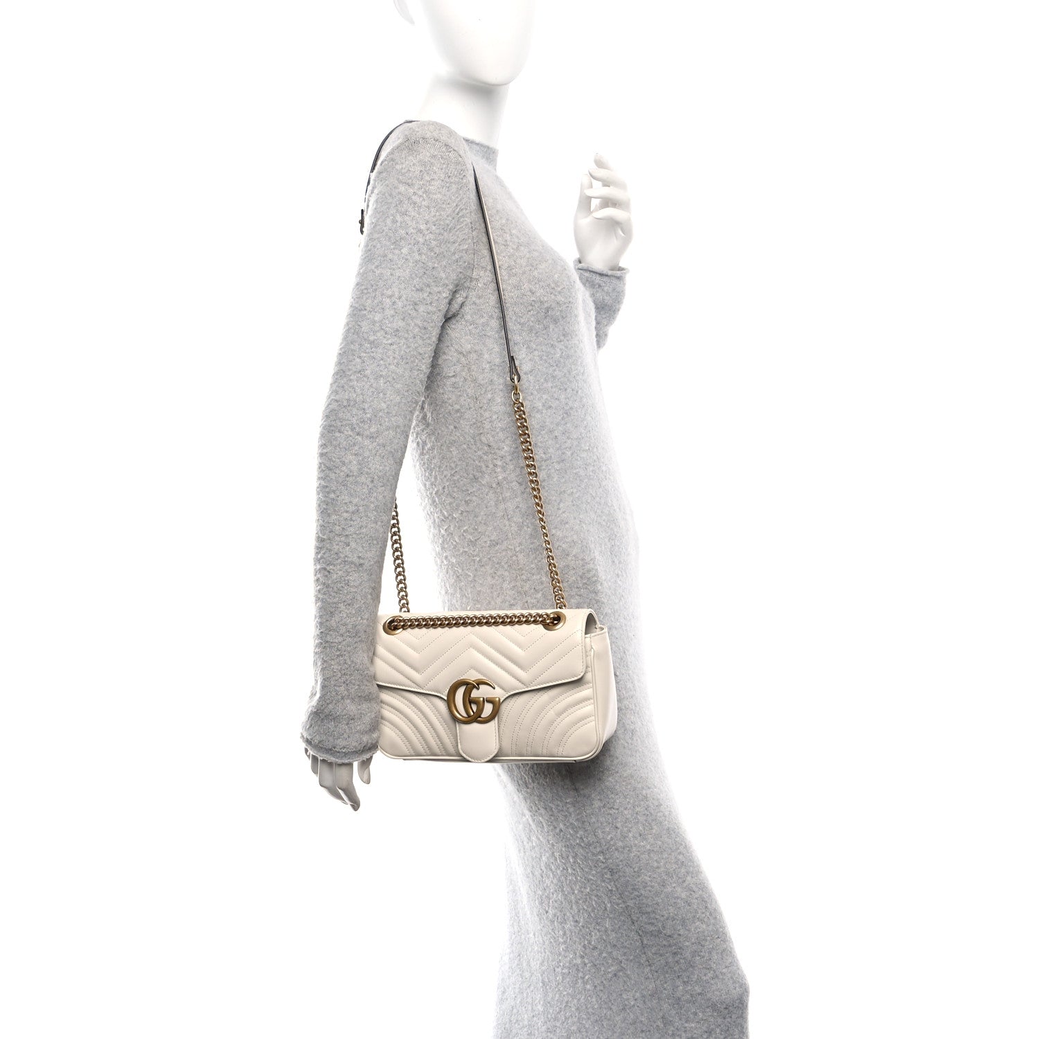 Gucci Calfskin Matelasse Small GG Marmont Shoulder Bag White 2 of 10