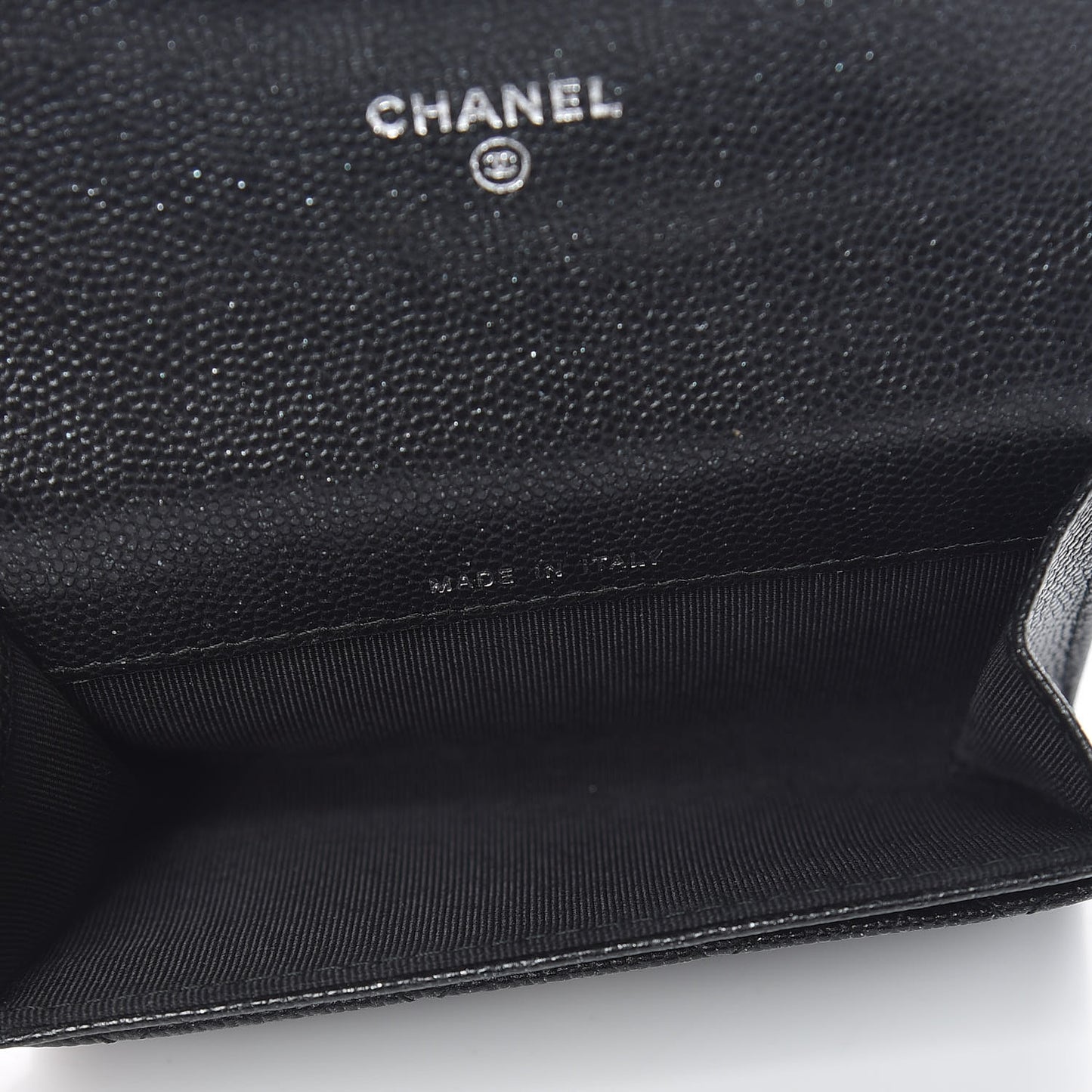 Iridescent Caviar Flap Quilted Card Holder Black