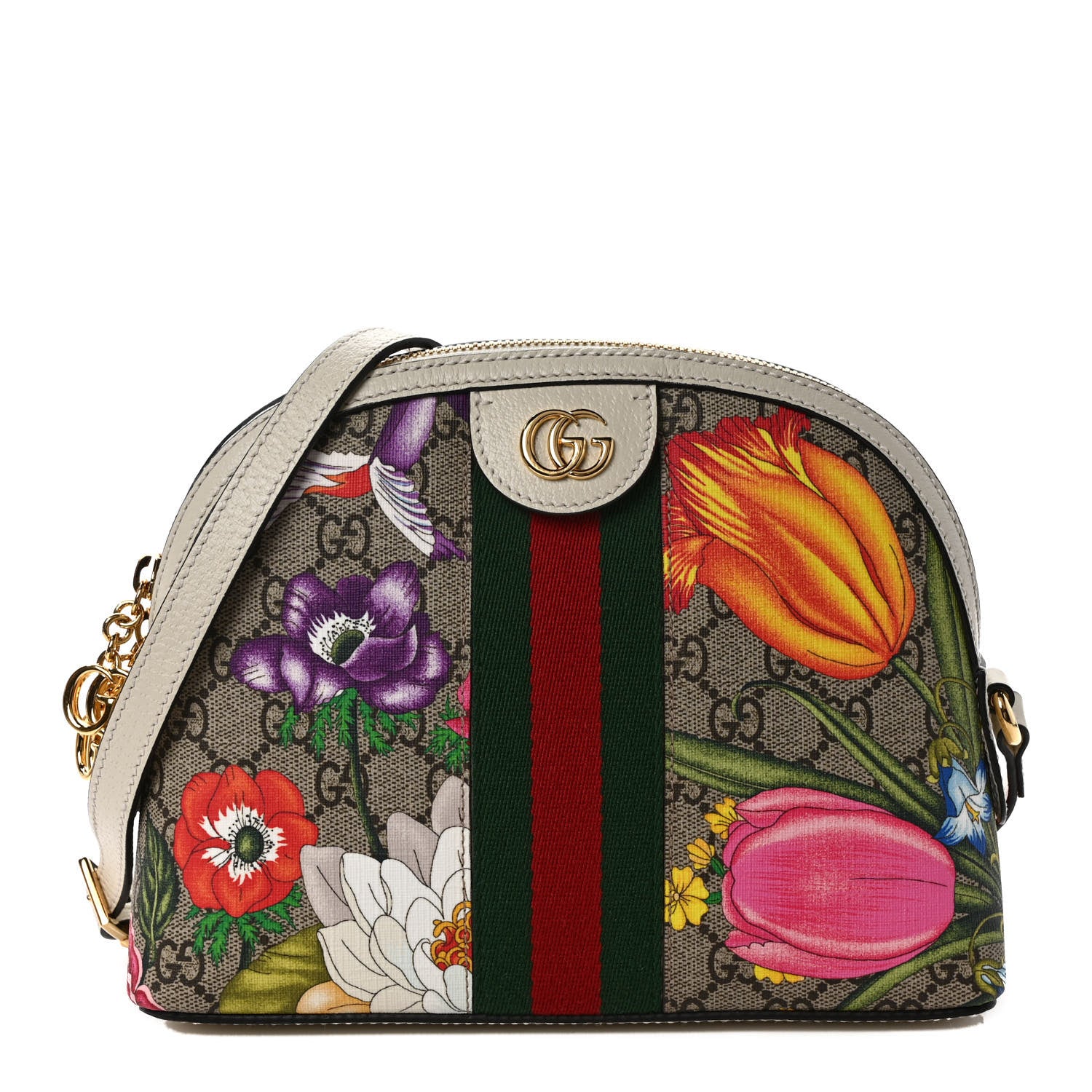 Gucci GG Supreme Monogram Flora Web GG Small Ophidia Dome Shoulder Bag White 1 of 9