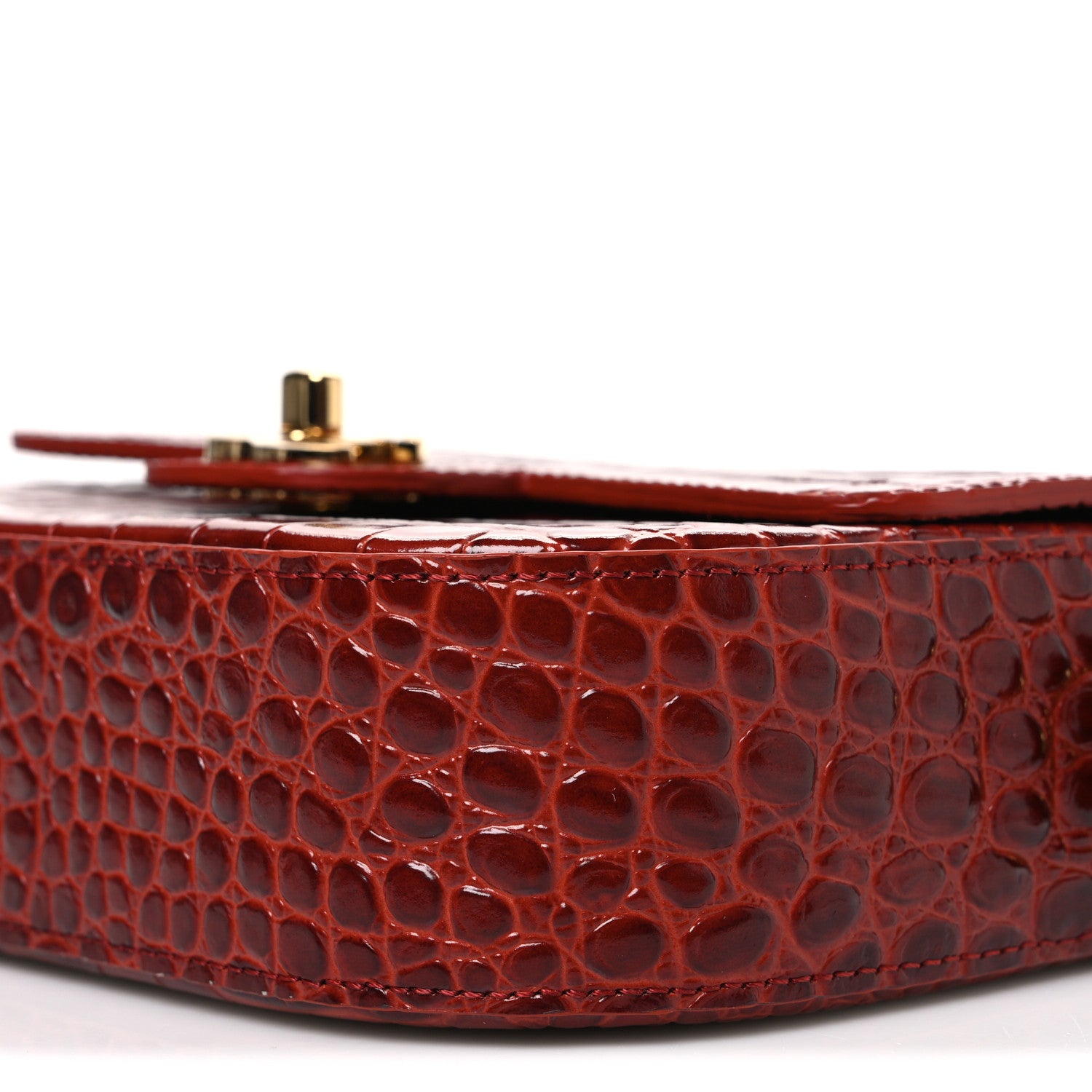 Chanel Calfskin Crocodile Embossed Turn Around Mini Top Handle Flap Burgundy 10 of 11