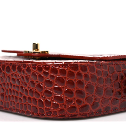 Chanel Calfskin Crocodile Embossed Turn Around Mini Top Handle Flap Burgundy 10 of 11