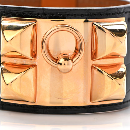 Hermes Shiny Alligator Collier de Chien CDC Bracelet T3 Black 5 of 10