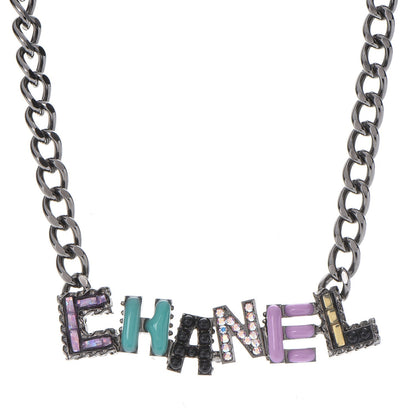 Chanel Metal Strass Enamel CC Chain Link Choker Necklace Dark Silver 4 of 8