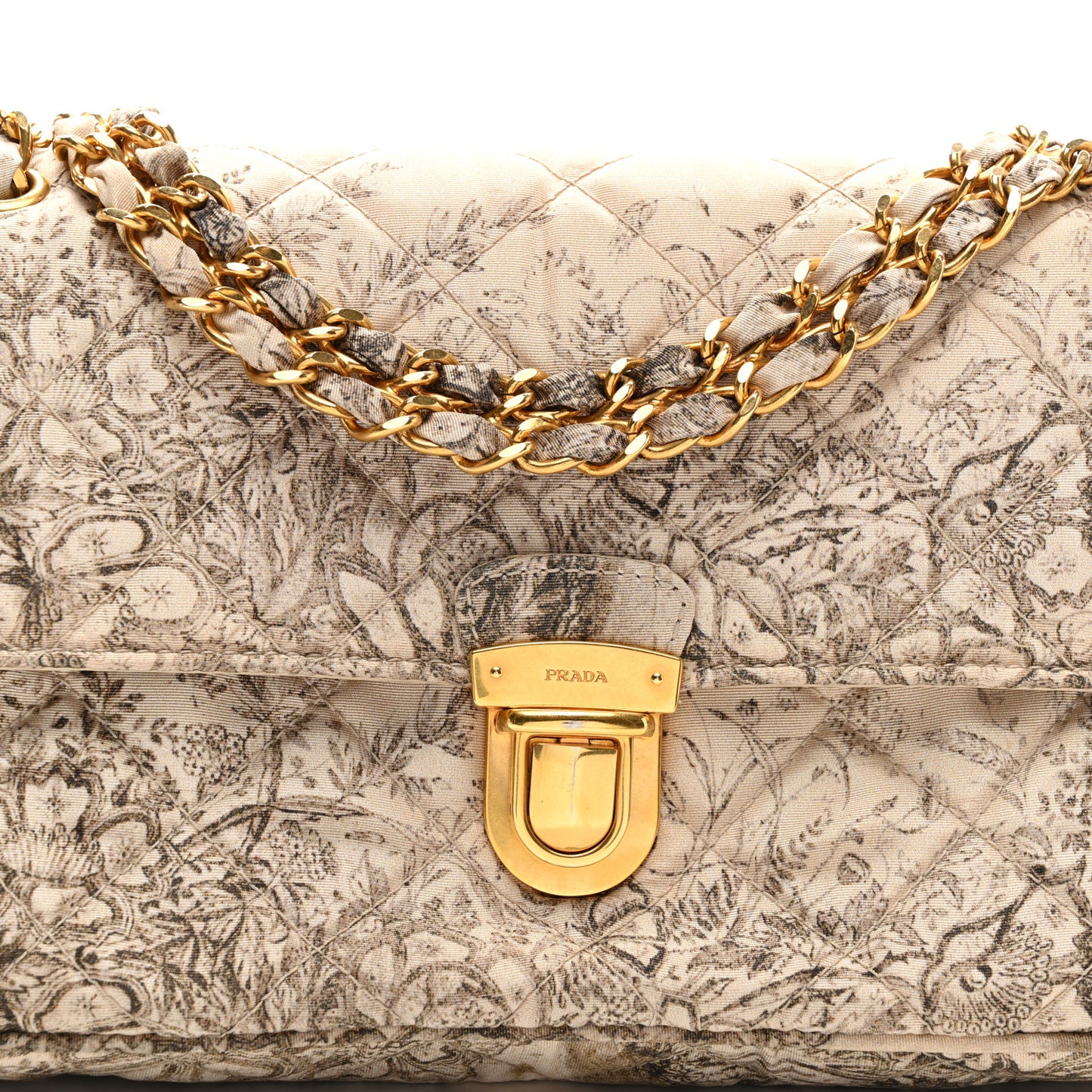 Tessuto Nylon Quilted Floral Flap Beige