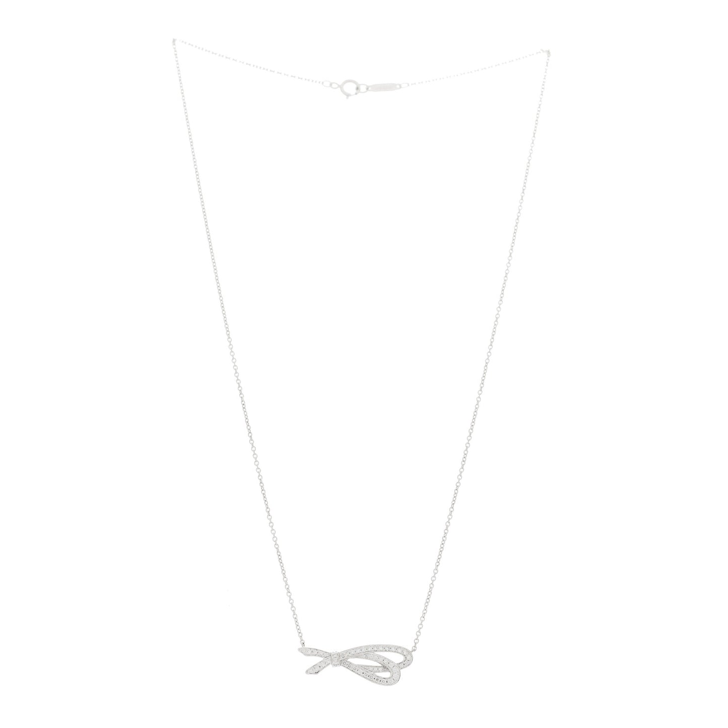 18K White Gold Diamond Bow Pave Pendant Necklace