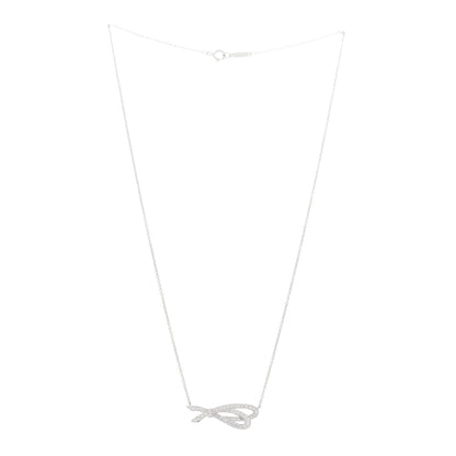 Tiffany 18K White Gold Diamond Bow Pave Pendant Necklace 3 of 6