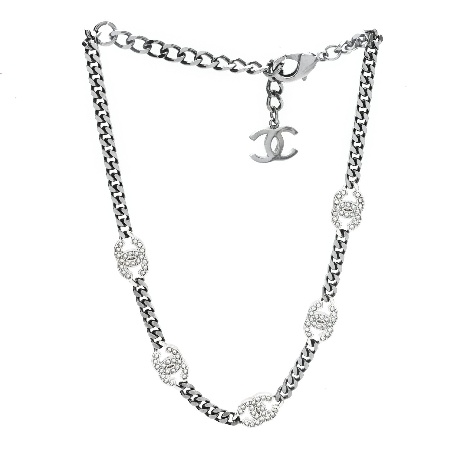 Chanel Ruthenium Crystal Chain CC Choker Silver 3 of 4