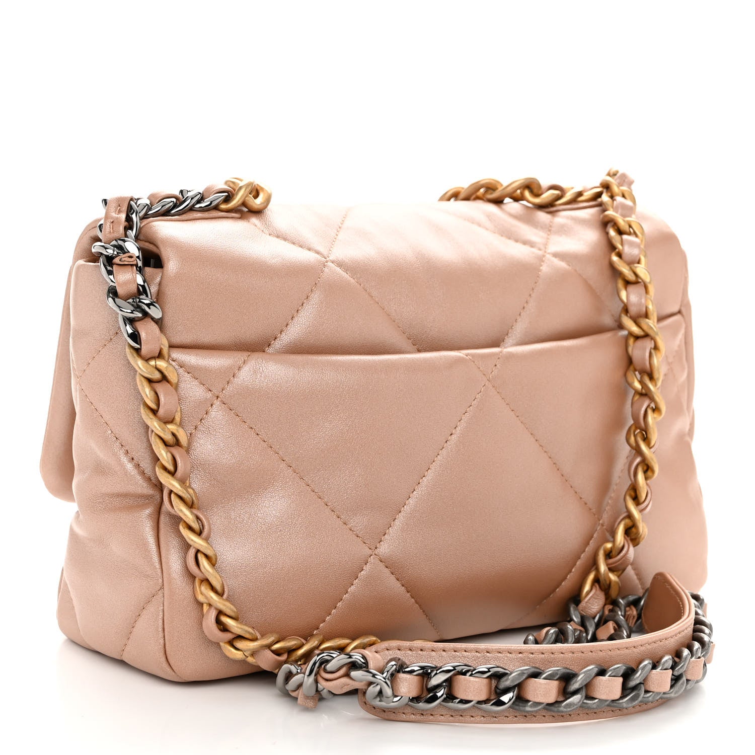 Chanel Shiny Lambskin Quilted Medium Chanel 19 Flap Beige 3 of 9