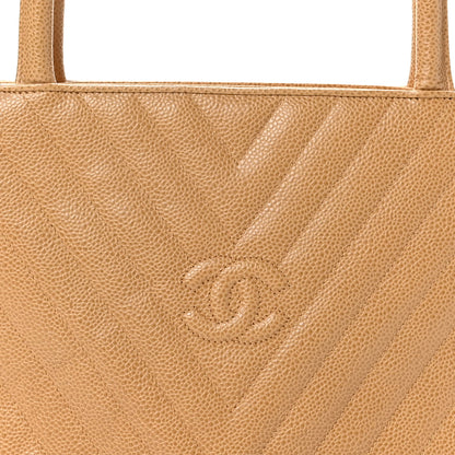 Chanel Caviar Chevron Tassel Tote Beige 8 of 10