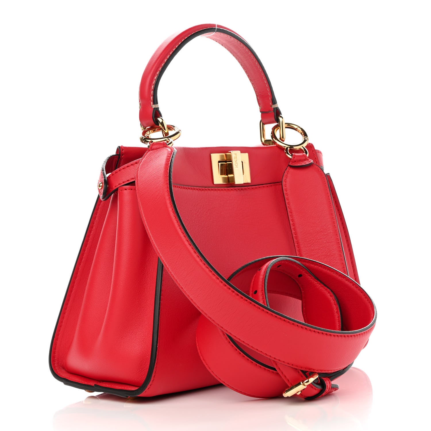 Fendi Vitello Seta Nabuk Pequin Mini Peekaboo Iconic Satchel Rosso Cardinale Tobacco Moro 3 of 11