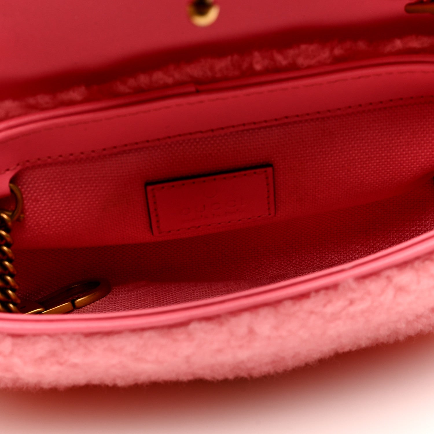 Gucci Shearling Matelasse Super Mini GG Marmont Shoulder Bag Lotus Pink 5 of 9