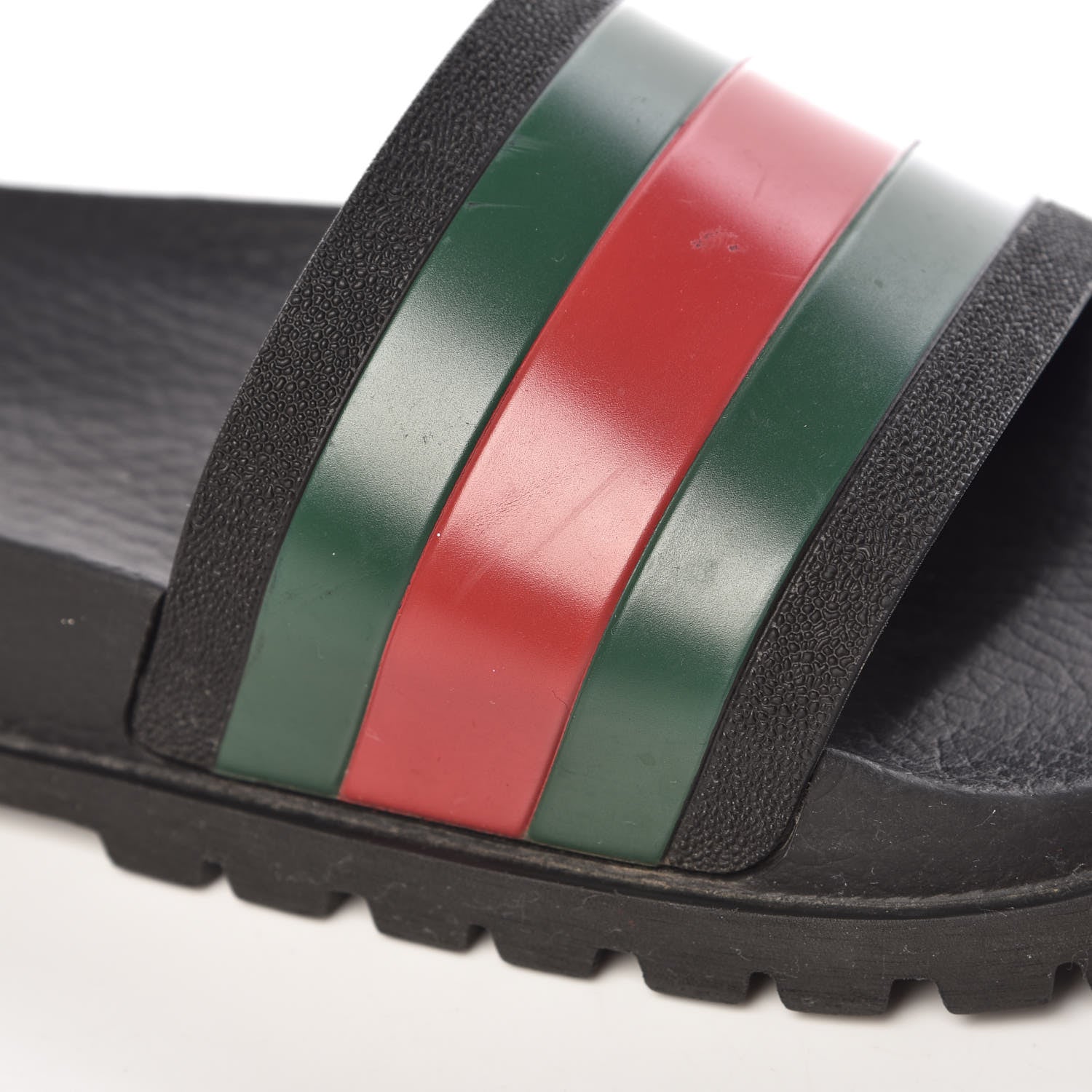 Gucci Rubber Web Mens Lug Sole Slide Sandals 5 Black Green Red 12 of 16