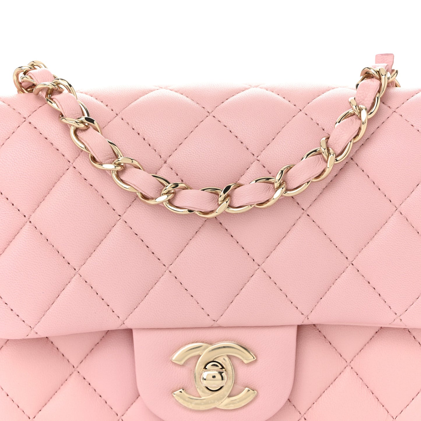Lambskin Quilted Mini Square Flap Light Pink