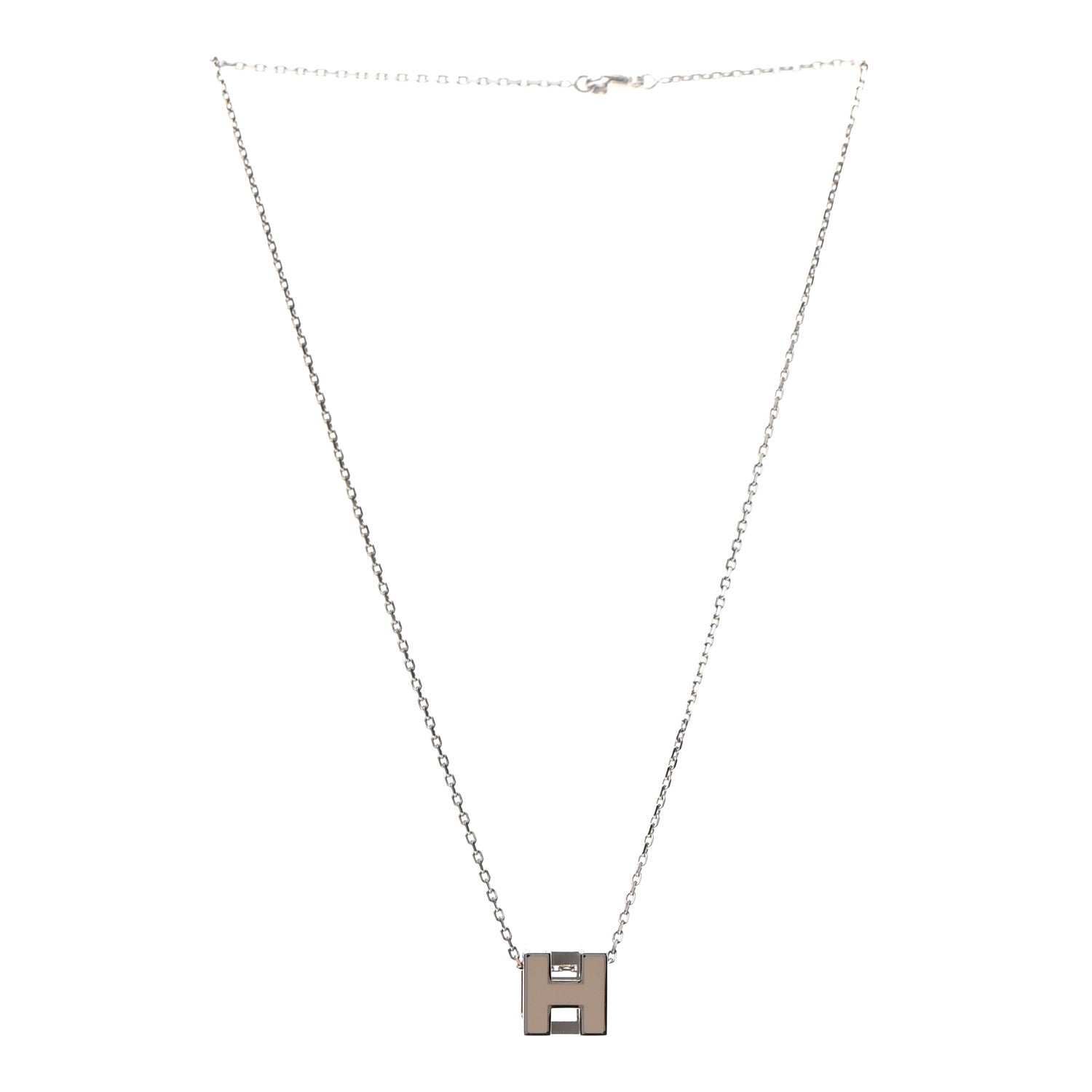 Hermes Lacquered Palladium Cage d'H Pendant Necklace Marron Glace 3 of 6