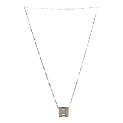 Hermes Lacquered Palladium Cage d'H Pendant Necklace Marron Glace 3 of 6
