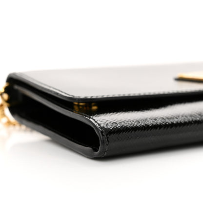 Prada Saffiano Vernice Triangle Chain Wallet Black 8 of 11