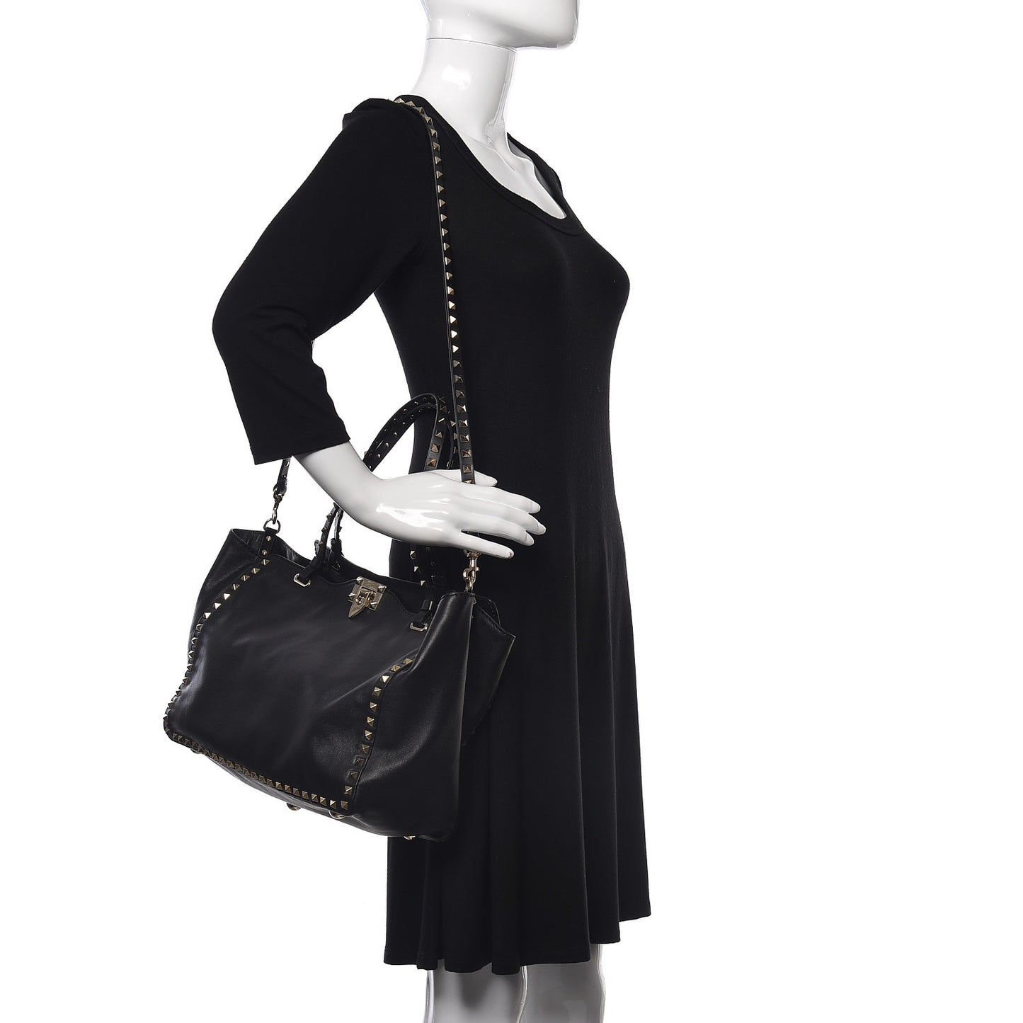 Vitello Medium Rockstud Tote Black