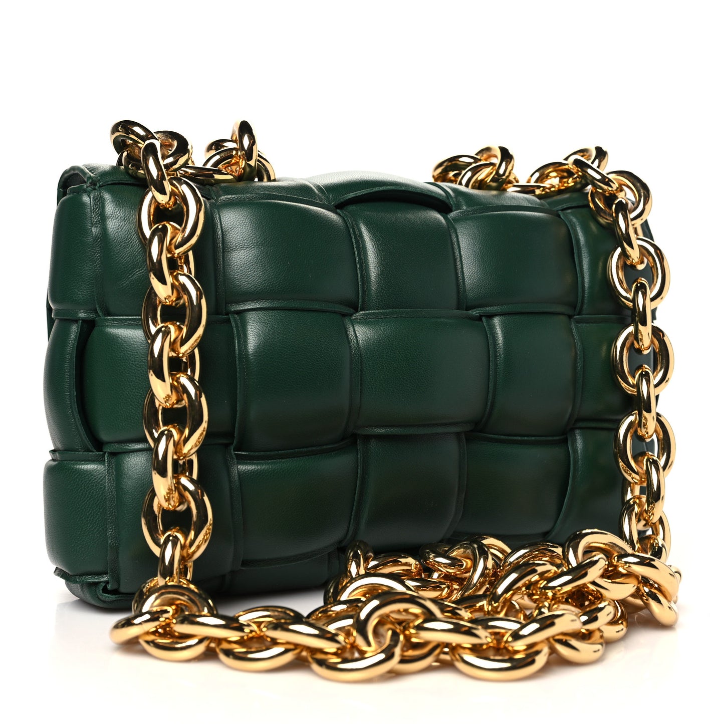 Lambskin Maxi Intreccio Padded Chain Cassette Crossbody Bag Raintree