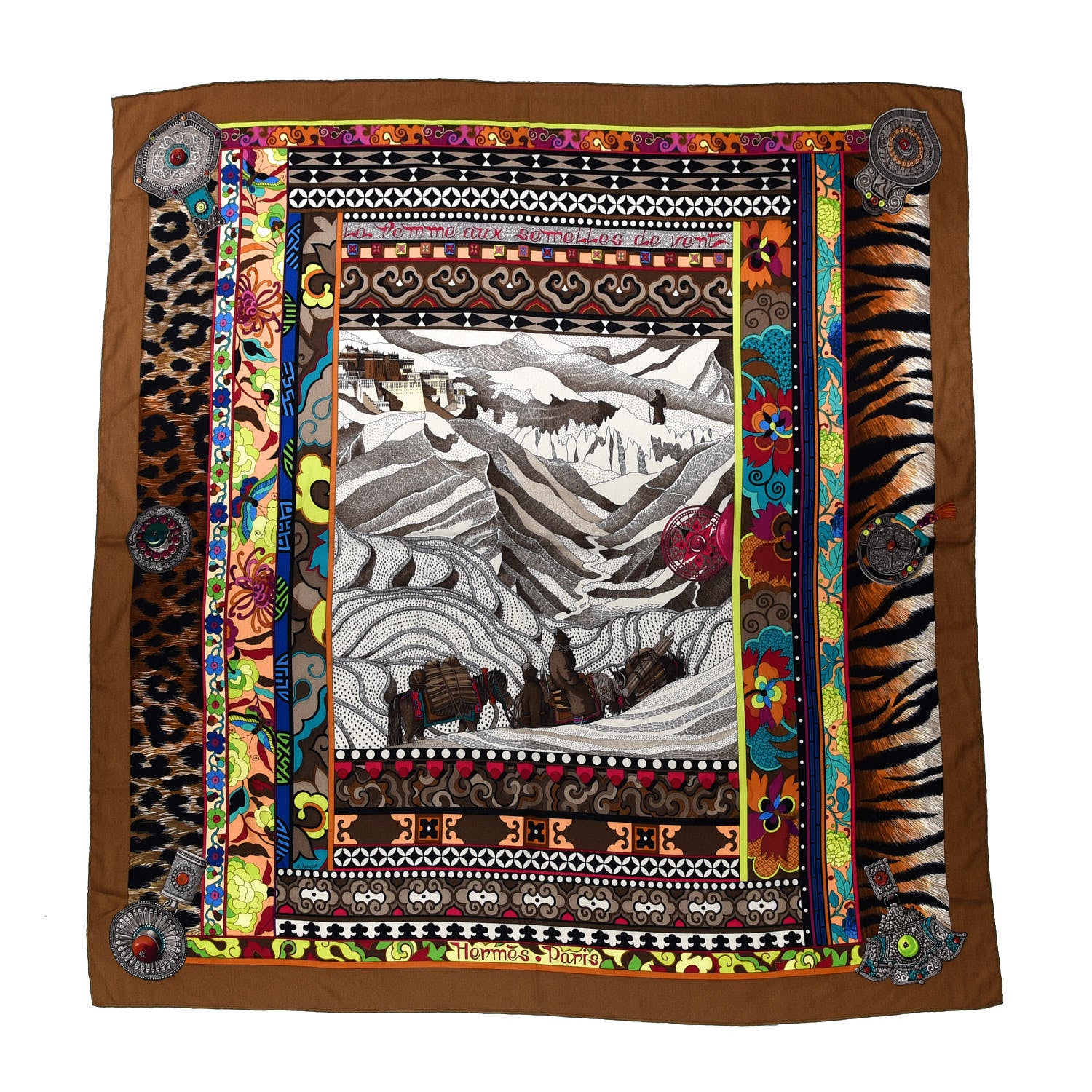 Hermes Cashmere Silk La Femme Aux Semelles de Vent Shawl 140 1 of 6