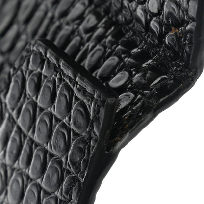 Saint Laurent Calfskin Crocodile Embossed Uptown Monogram Pouch Black 8 of 8