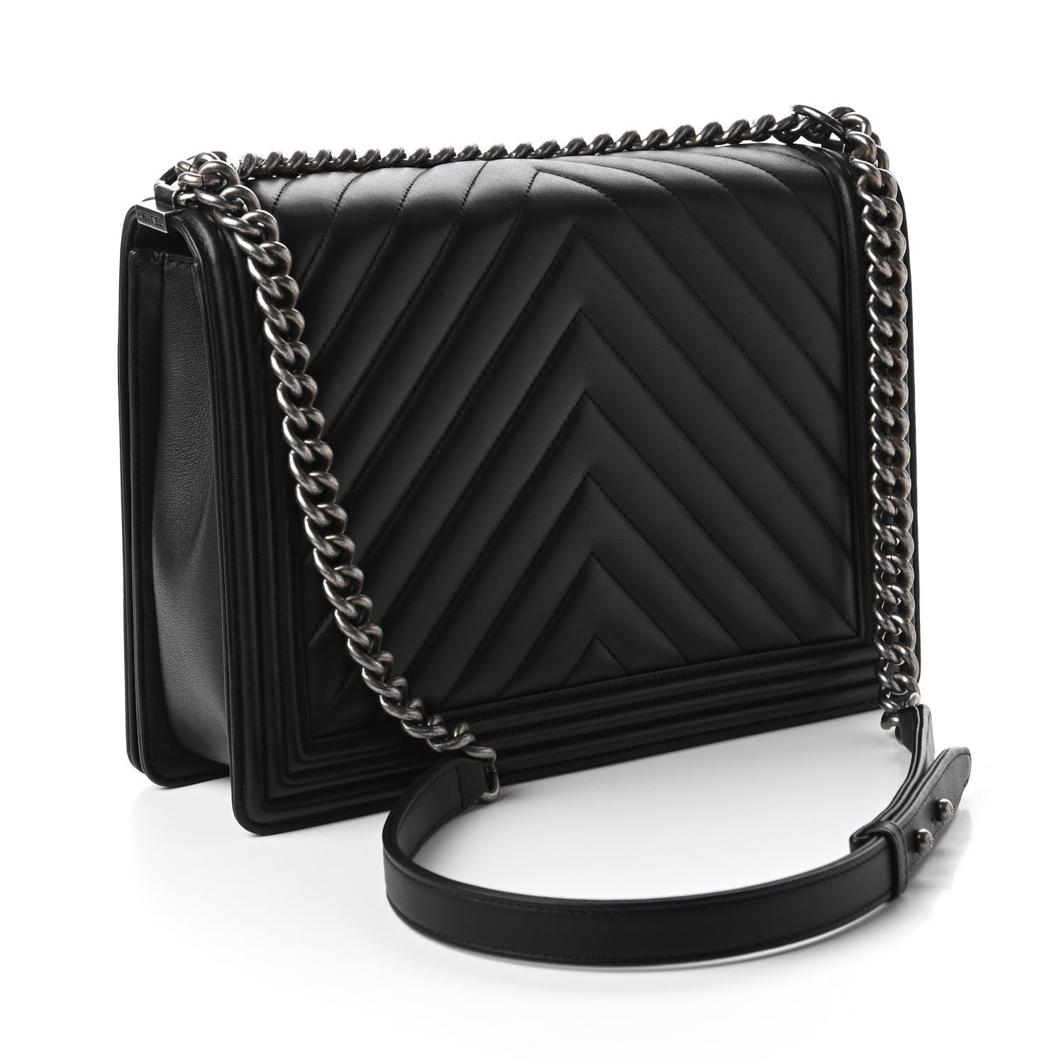 Chanel Calfskin Chevron Quilted Large Boy Flap Black 3 of 11