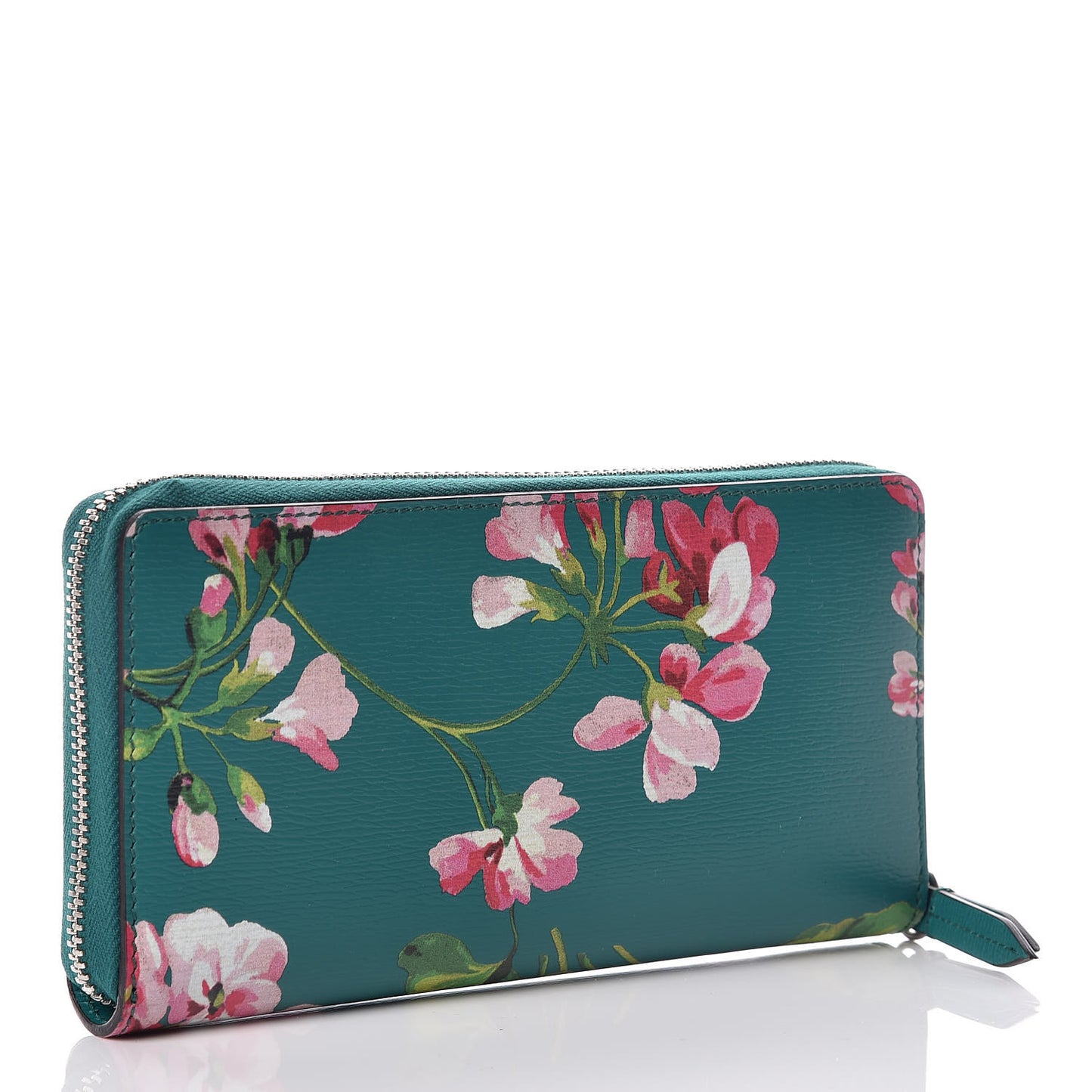 Calfskin Blooms Print Zip Around Wallet Bright Emerald Multicolor