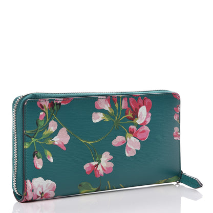 Gucci Calfskin Blooms Print Zip Around Wallet Bright Emerald Multicolor 3 of 10