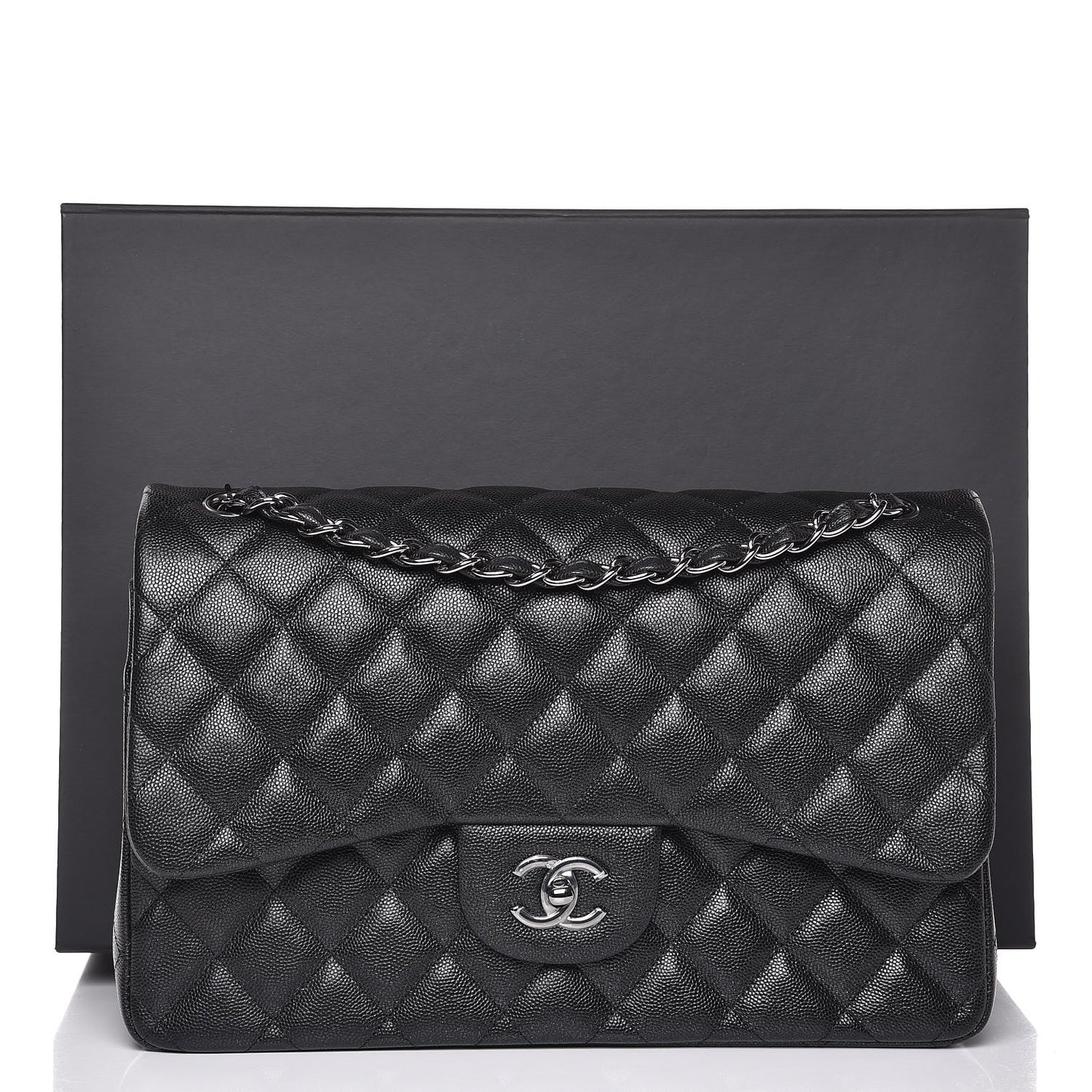 Iridescent Caviar Quilted Jumbo Double Flap Black