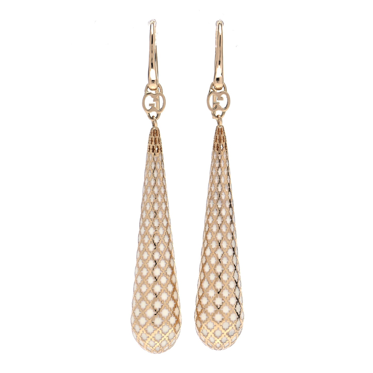 18K Yellow Gold Enamel Diamantissima Drop Earrings White