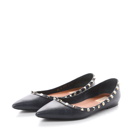 Valentino Garavani Pebbled Calfskin Rockstud Ballerina Flats 40 Deep Denim 3 of 7