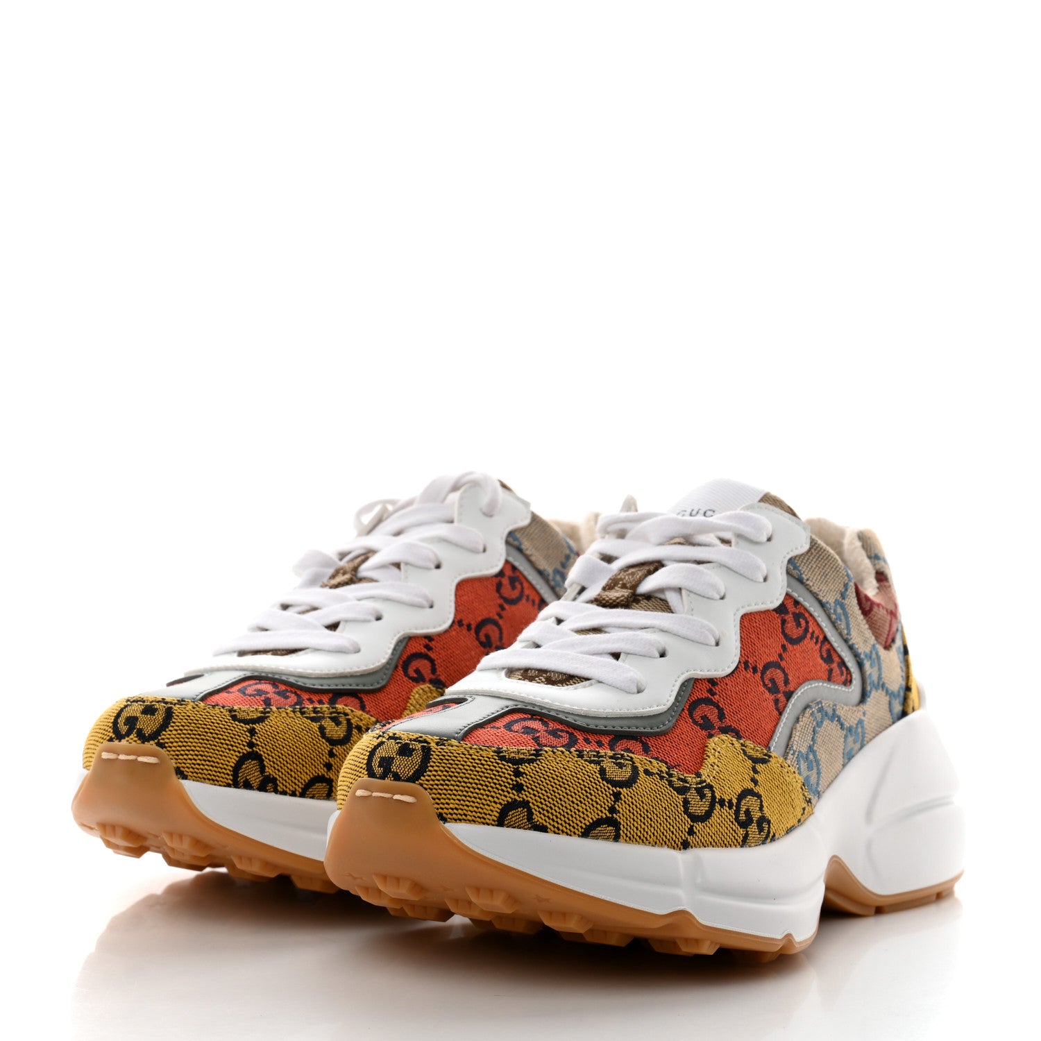 Gucci Monogram Multicolor Demetra Womens Rhyton Sneakers 35.5 Yellow Blue Great White Tabasco 3 of 8