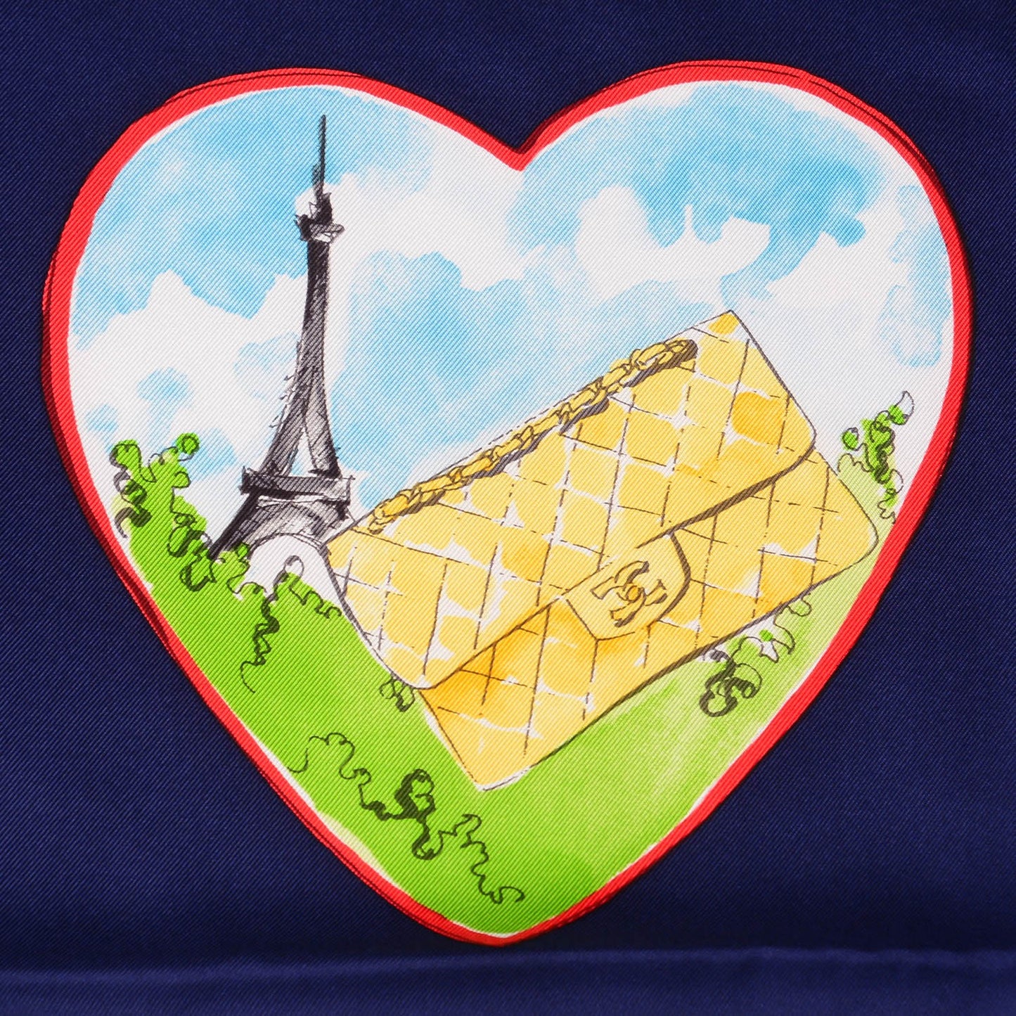 Silk Coco Heart Scarf Navy Blue