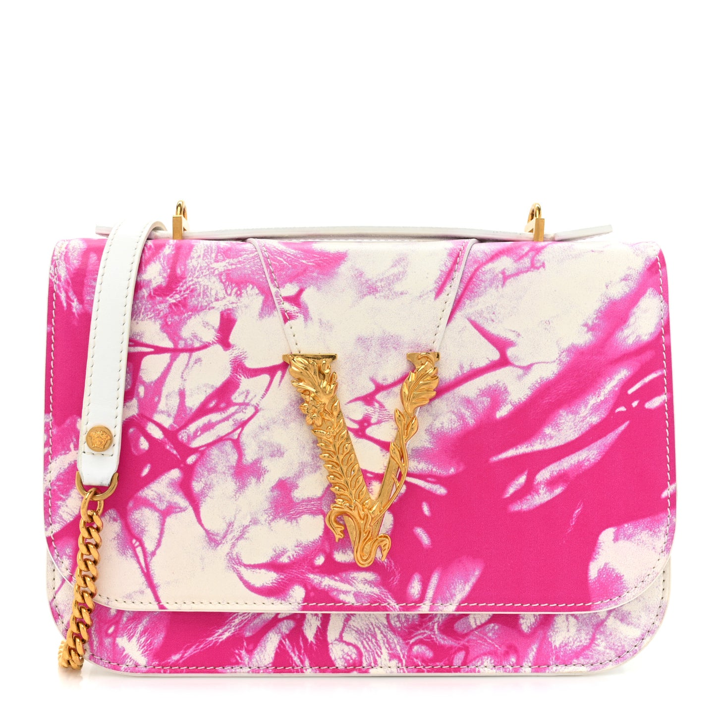 Vitello Barocco Tie Dye Printed Virtus Top Handle Shoulder Bag Pink White