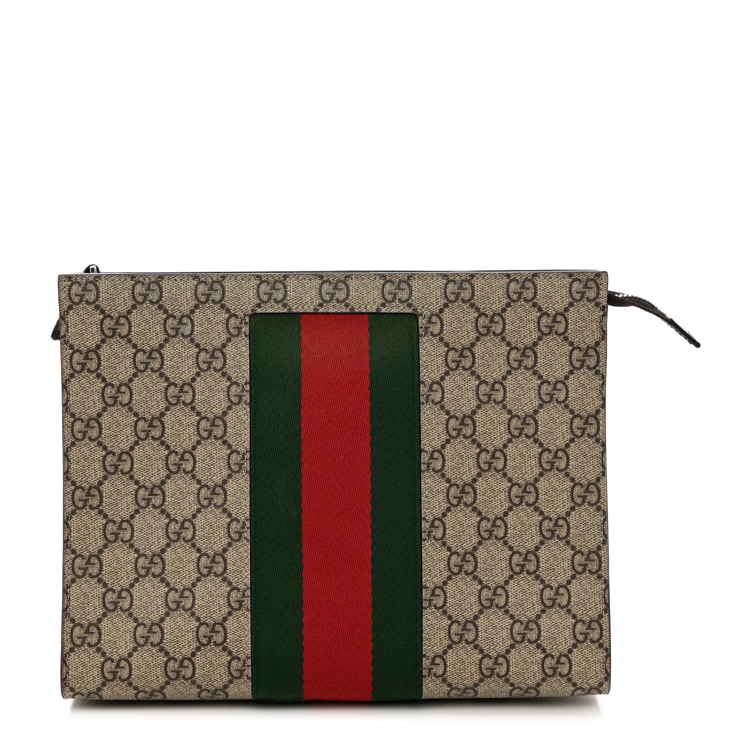 Gucci GG Supreme Monogram Selleria Calfskin Web New Web Cosmetic Case Beige Ebony Cocoa 1 of 7