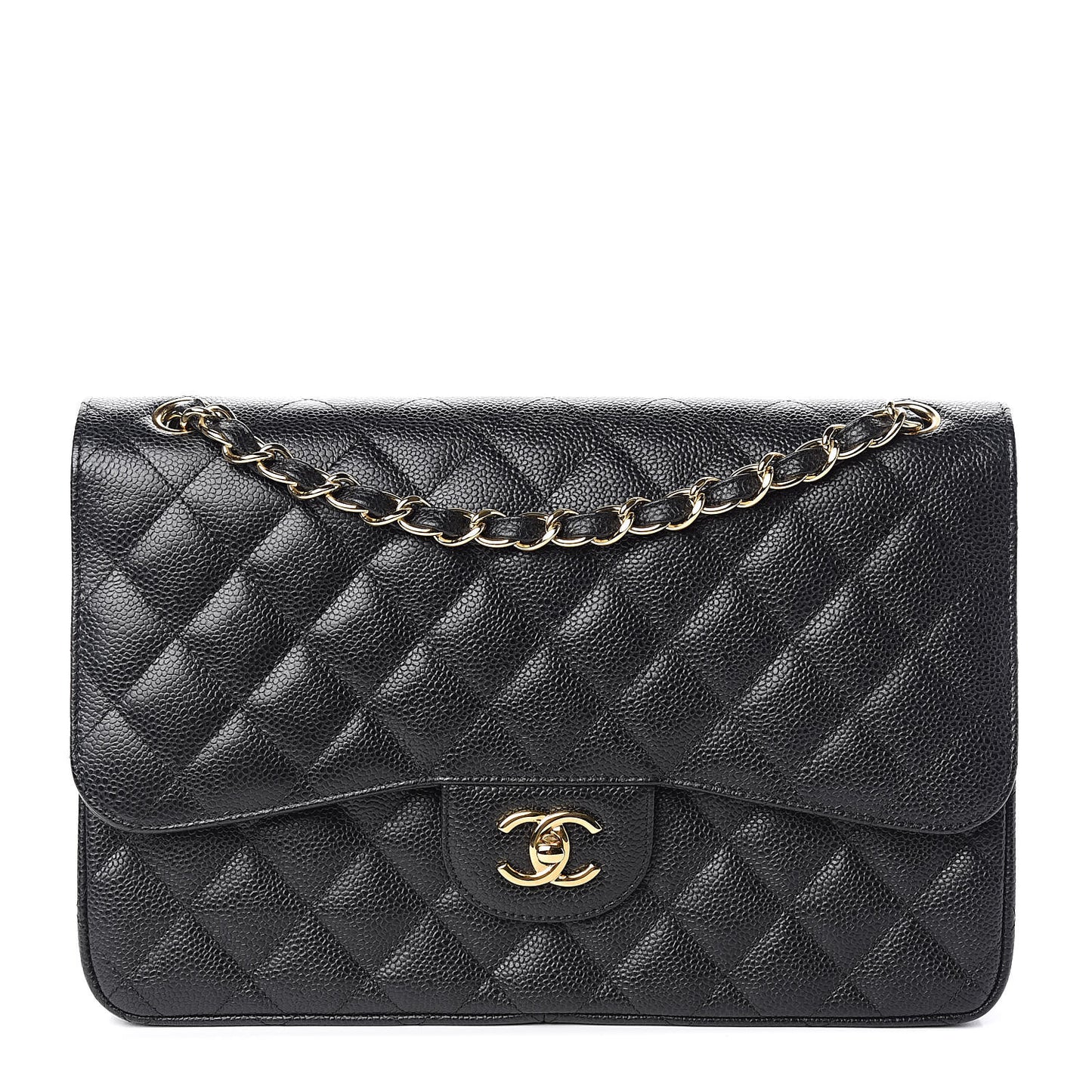 Caviar Quilted Jumbo Double Flap Black