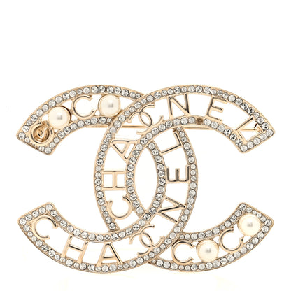 Chanel Crystal Pearl Coco CC Logo Brooch Gold 1 of 4