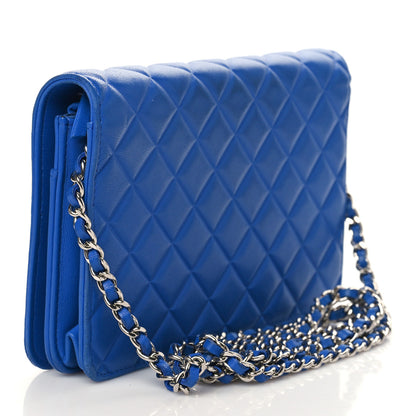 Chanel Lambskin Quilted Diamond CC Wallet On Chain WOC Blue 3 of 10