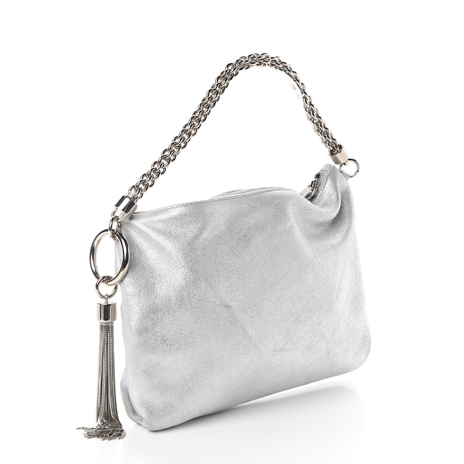 Chanel JIMMY CHOO Metallic Goatskin Callie Mea Tassel Shoulder Bag Silver 3 of 9
