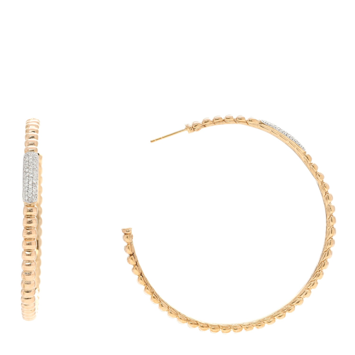 John Hardy 18K Yellow White Gold Diamond Bedeg Hoop Earrings 1 of 5
