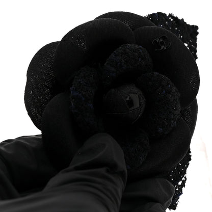 Chanel Tweed Fabric Camellia Pin Brooch Navy Blue Black 3 of 3