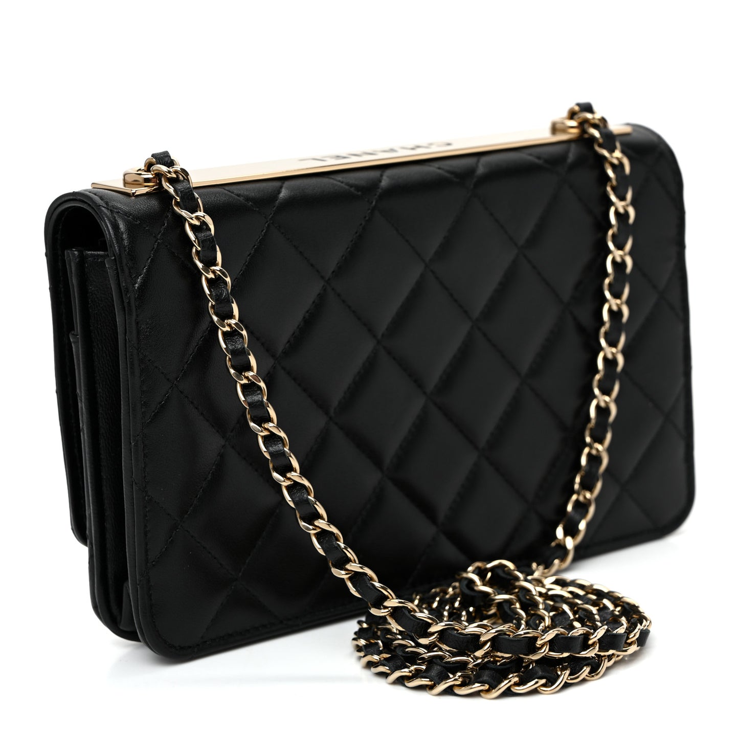 Lambskin Quilted Trendy CC Wallet On Chain WOC Black